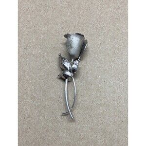 Silver Tone Rose Bud Pin brooch 2 .5 Inch Costume  Jewelry Vintage 1980's